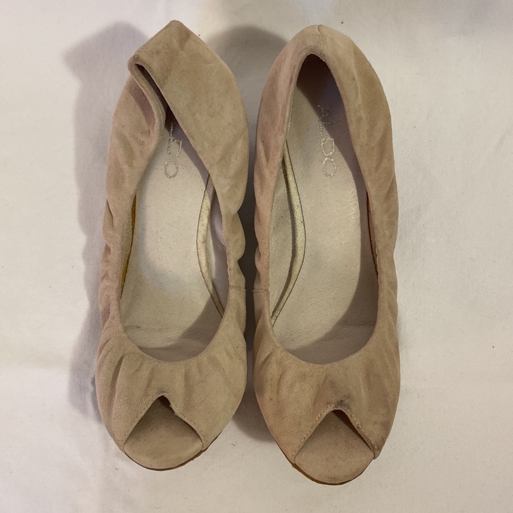 Aldo suede peep toe wedge heels